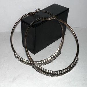 Brass tone cz embellished hoop earrings